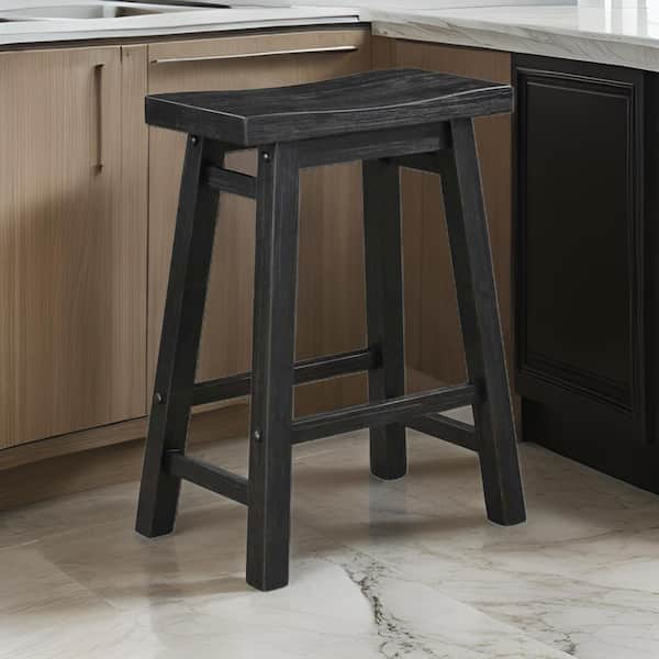 19 in. Black Backless Wood Bar Stool