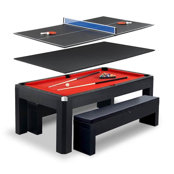 Hathaway Park Avenue 7 ft. Pool Table Tennis Combination with Dining Top, 2 Storage Benches and Free Accessories