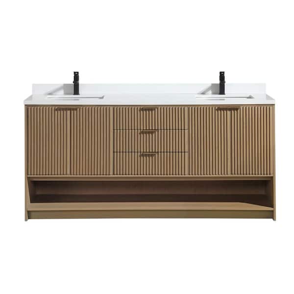 Ari Kitchen and Bath San Diego 72 in. W x 22 in. D x 34.5 in. H Double Bath Vanity in Oak Gray with Stone Top in White with White Basin