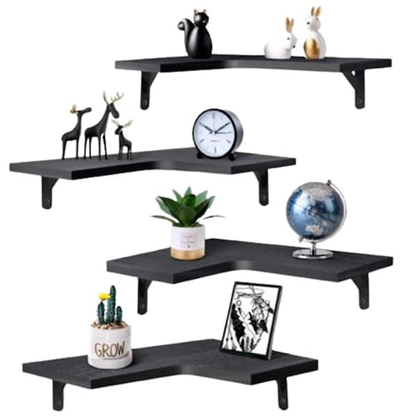 Unbranded 0.6 in. W x 16 in. D Black Wall Mounted Wood Shelves Composite Decorative Wall Shelf (Set of 4)