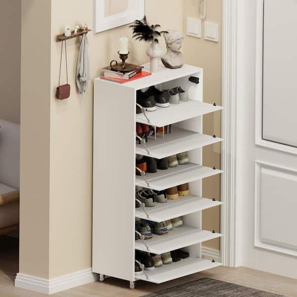 13.39 in W x 24. 8in D x 47.64 in H White Mirror Shoe Cabinet With
