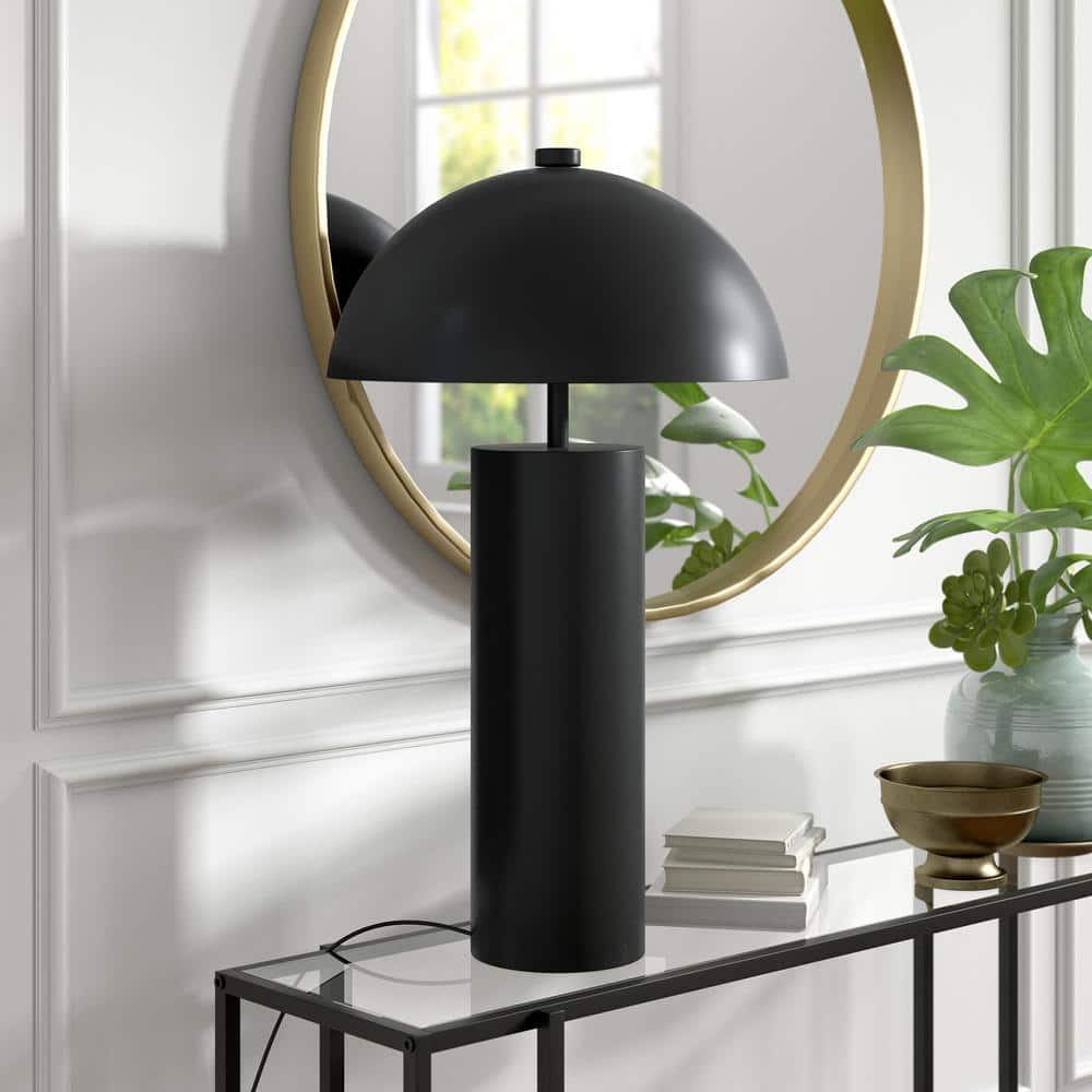 York 27" Blackened Bronze Cylinder Nightstand Lamp with Dome Shade