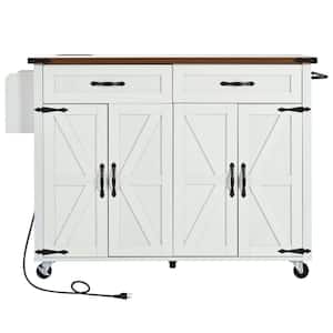 White Outdoor Wood Tabletop Grill Cart for BBQ, Patio Cabinet with Power Outlet, Drop Leaf, Spice Rack