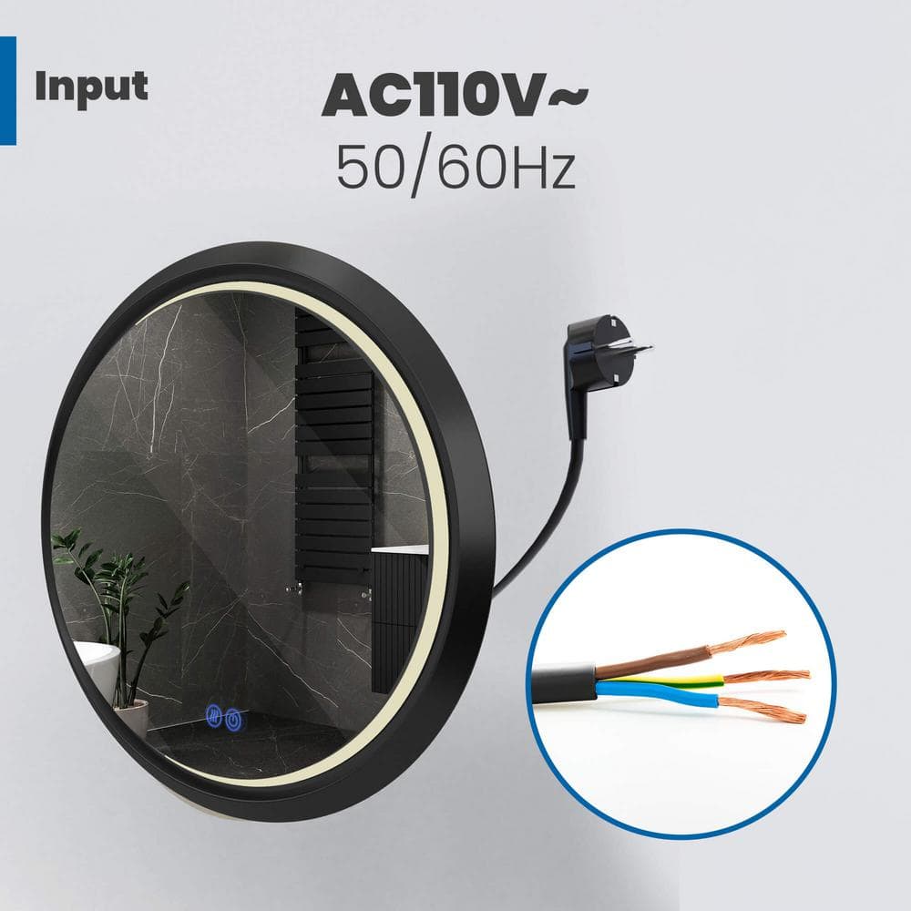 36 Inch Round Black LED Bathroom Vanity Mirror with Anti-Fog
