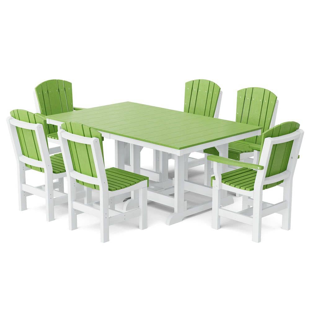 Heritage 7-Piece Lime Green and White HDPE Plastic Outdoor Patio Dining Set price history on PriceWatchPro