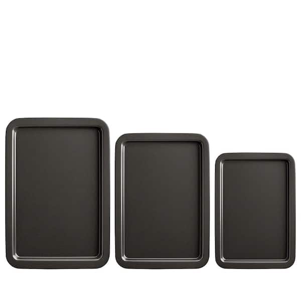 3-Piece Dark Grey Ceramic Baking Sheet Set for Oven, Cookies, Pastries, Bread, Roasting and Daily Kitchen Baking