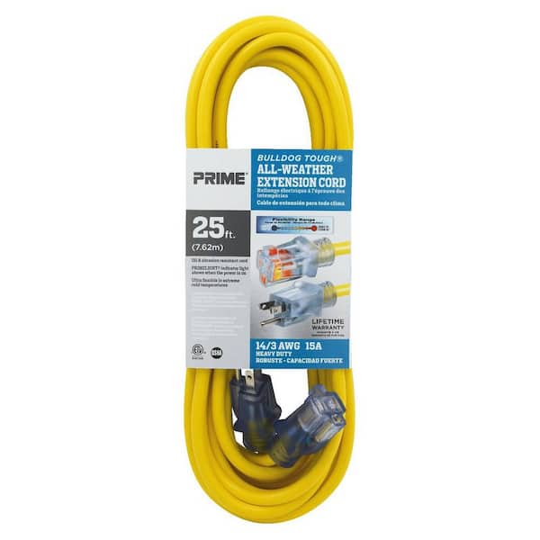 Unbranded 25 ft. 14/3 SJTOW Yellow Bulldog Tough Extension Cord with Primelight Indicator Light