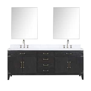 Fossa 84 in W x 22 in D Black Oak Double Bath Vanity, Carrara Marble Top, Faucet Set, and 36 in Mirrors