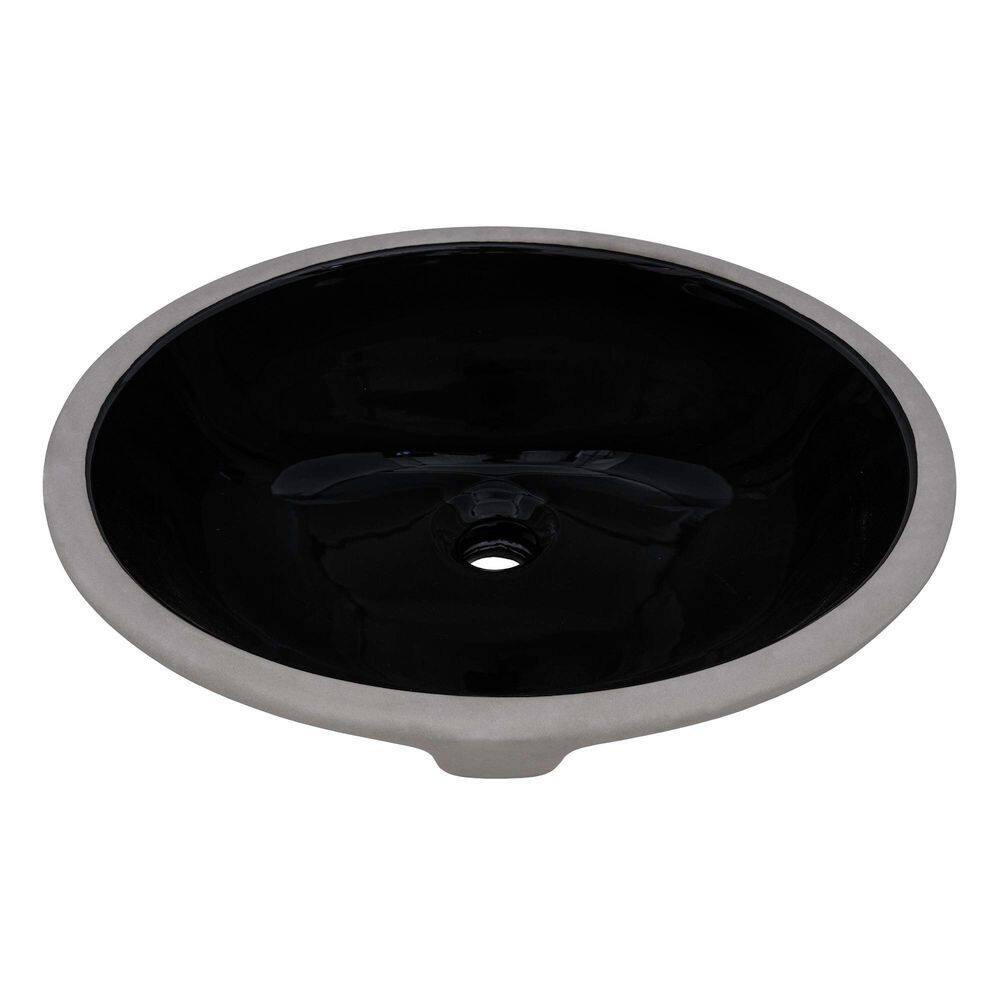 Black Oval Ceramic Undermount Bathroom Sink with Overflow