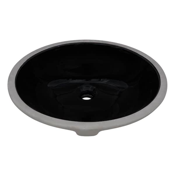 Krona 16 in. Undermount Oval Bathroom Vanity  Sink in Black Porcelain Ceramic with Overflow
