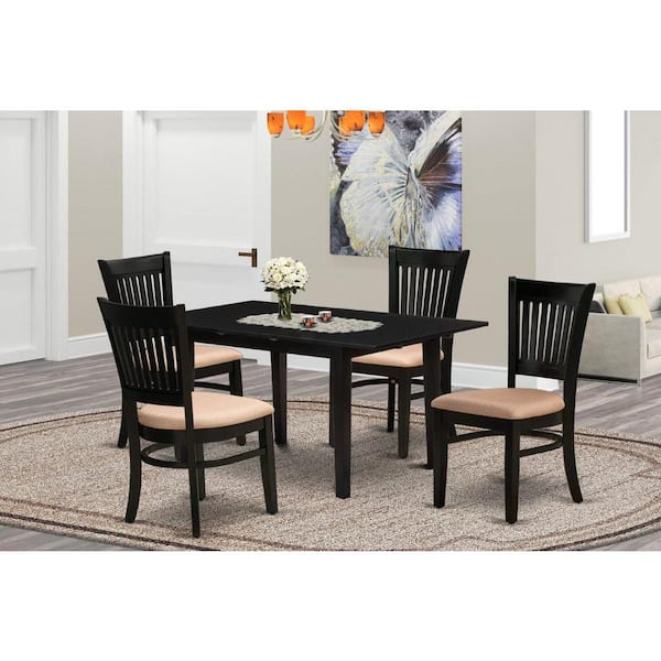 East West Furniture 5-Piece Black Finish Solid Wood Top Rectangular Dining Room Set with Butterfly Leaf (Seats-4)