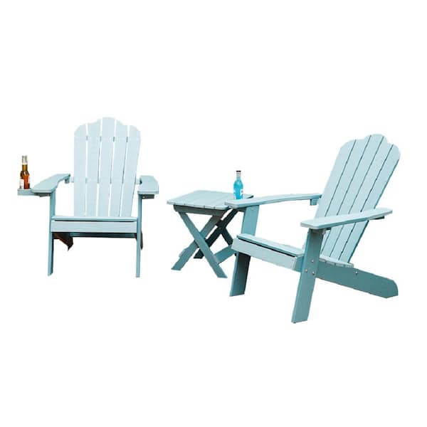 DIRECT WICKER Isabella Blue 3-Piece Resin-Soaked Wood Outdoor Bistro Set with Adirondack Chair and Coffee Table