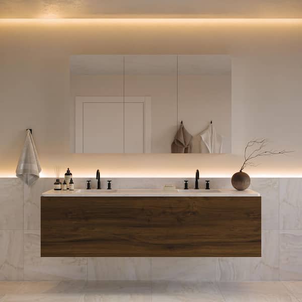 Fresca Senza 59 in. W x 36 in. H Rectangular Anodized Aluminum Medicine Cabinet with Mirror - Recessed or Surface-Mount