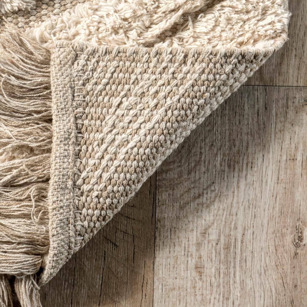 Ivory Hand-Tufted Wool and Cotton Shag Area Rug, 10' x 14'