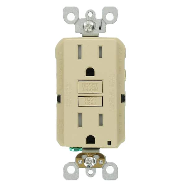 Leviton 15 Amp 125-Volt Duplex SmarTest Self-Test SmartlockPro Tamper Resistant GFCI Outlet, Ivory (4-Pack) GFTR1-4I