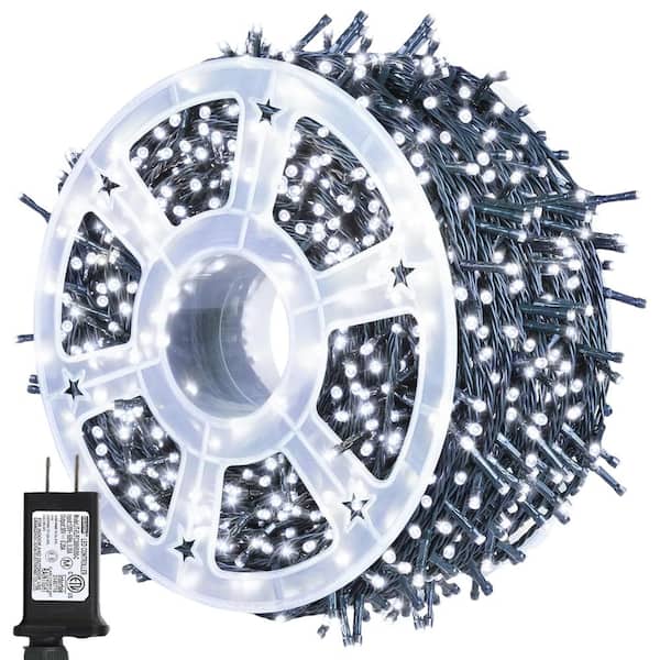 500 Lights 164 ft. Indoor/Outdoor Plug-in Fairy LED Christmas String Light, Waterproof, 8 Modes for Decoration, White