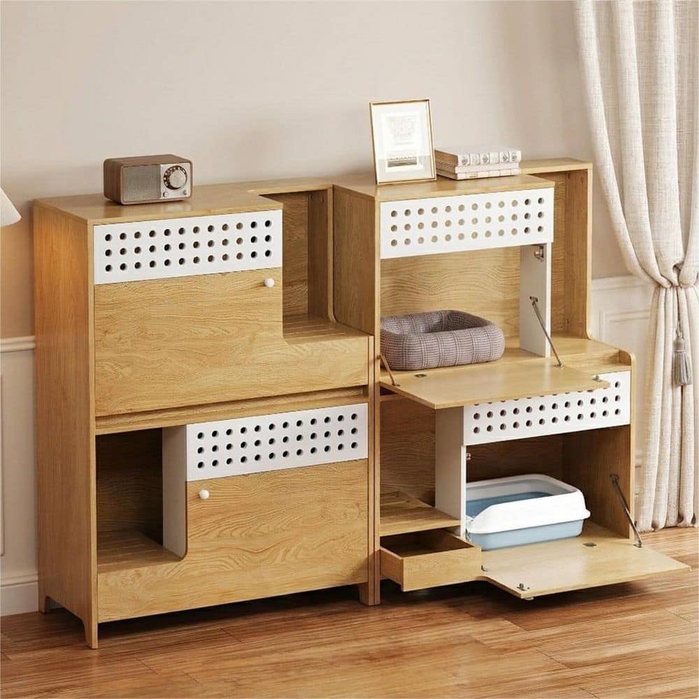 2 of Pieces 2 in 1 Natural 44.8 in. H Storage Cabinet with Storage