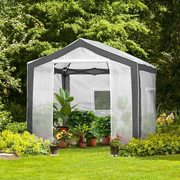 EAGLE PEAK 8 ft. W x 8 ft. D Portable Walk-in Pop-Up Instant Outdoor Gardening Greenhouse, White