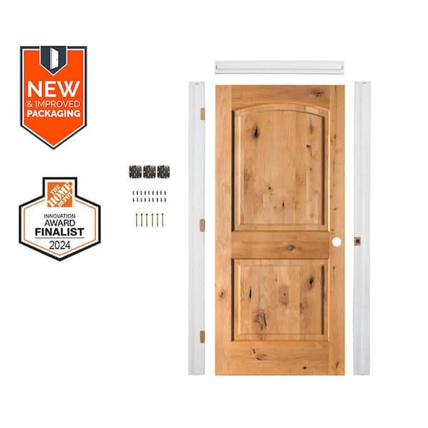 Krosswood Doors Assembly Required 30 in. x 80 in. Knotty Alder Left-Hand Top Arch Clear Stain Wood Interior Door Kit w/Separate Jamb