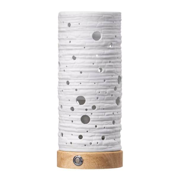 11 in. White Hollow Ceramic 3-Color Temperature Table Lamp, 9-Watt LED Bulb Included