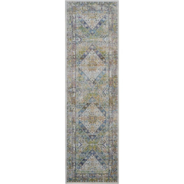 Nourison Global Vintage Blue/Green 2 ft. x 8 ft. Oriental Traditional Kitchen Runner Area Rug
