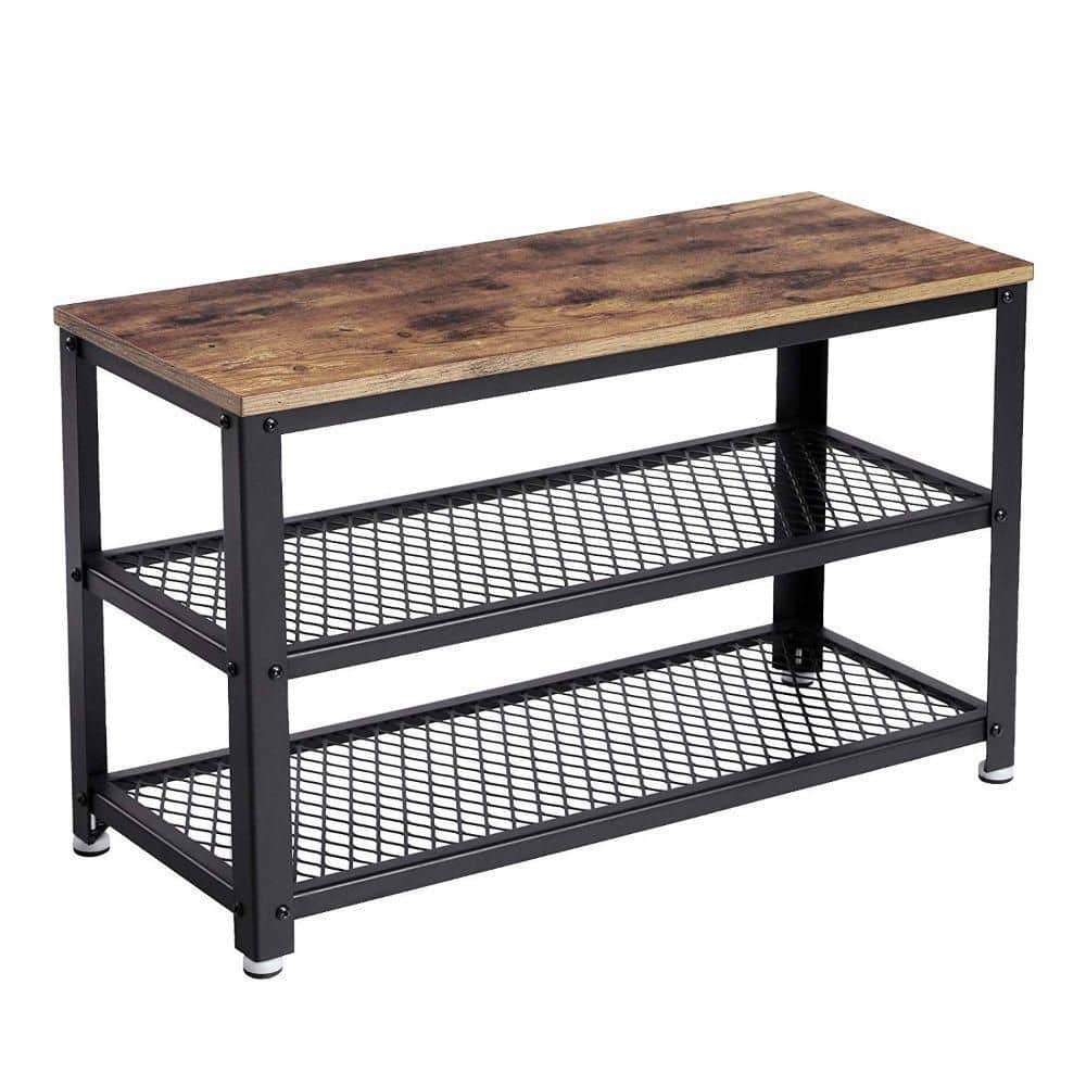 Benjara Industrial 3 Tier Wood Top Shoe Rack with Metal Base, Black and  Brown - BM197487