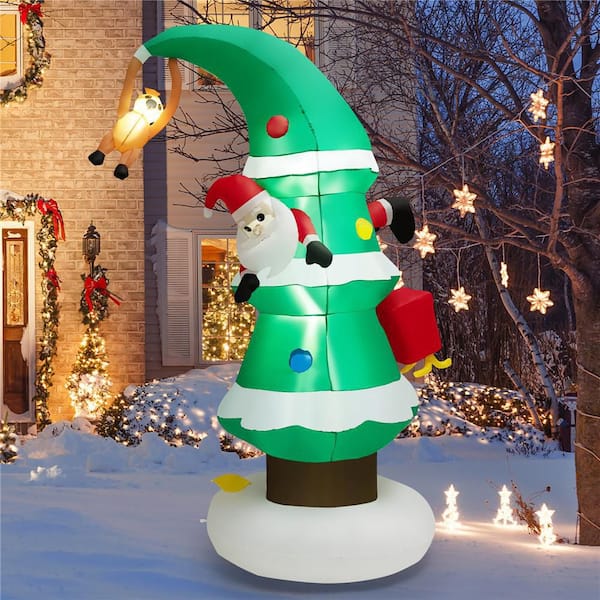 8 ft. x 4.8 ft. Inflatable Christmas Tree with Santa Claus, Blowup Holiday Decoration