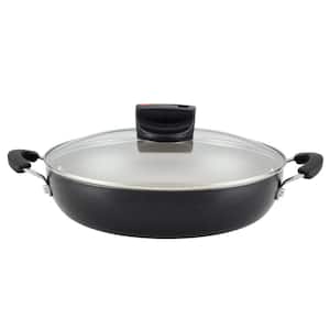 11.25 in. Smart Control- Aluminum Nonstick Frying Pan in Black with Lid