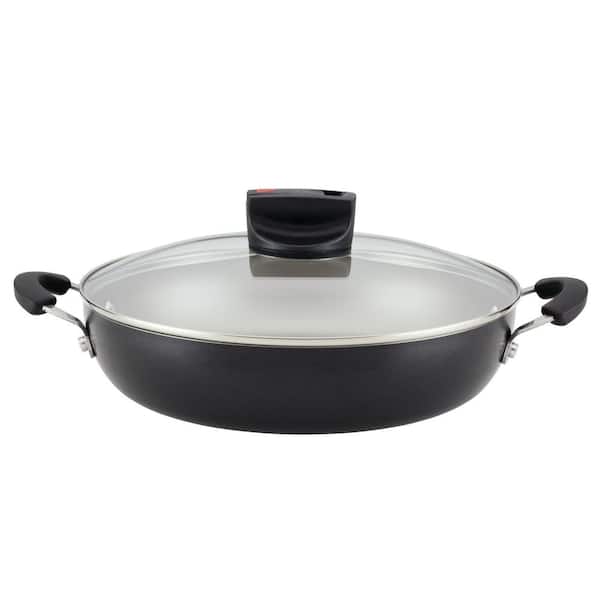 Farberware 11.25 in. Smart Control- Aluminum Nonstick Frying Pan in Black with Lid