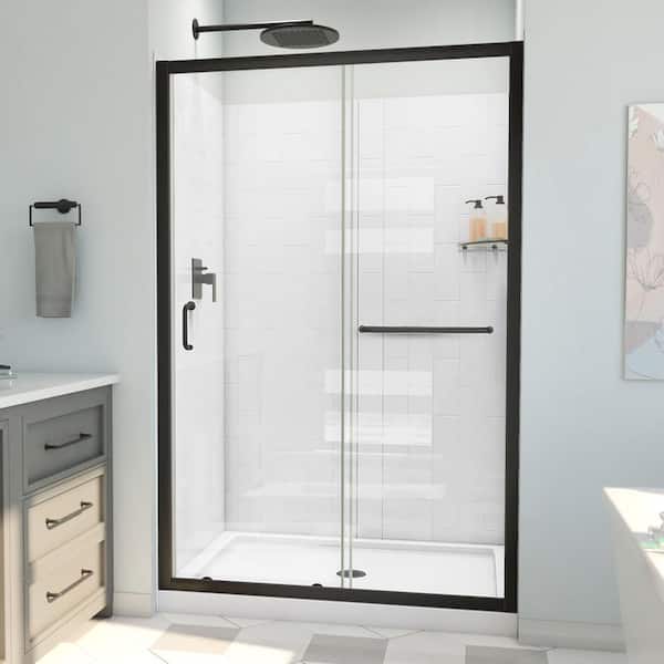 DreamLine Infinity-Z 48 in. W x 78-3/4 in. H Sliding Shower Door Base and White Wall Kit in Matte Black and Clear Glass