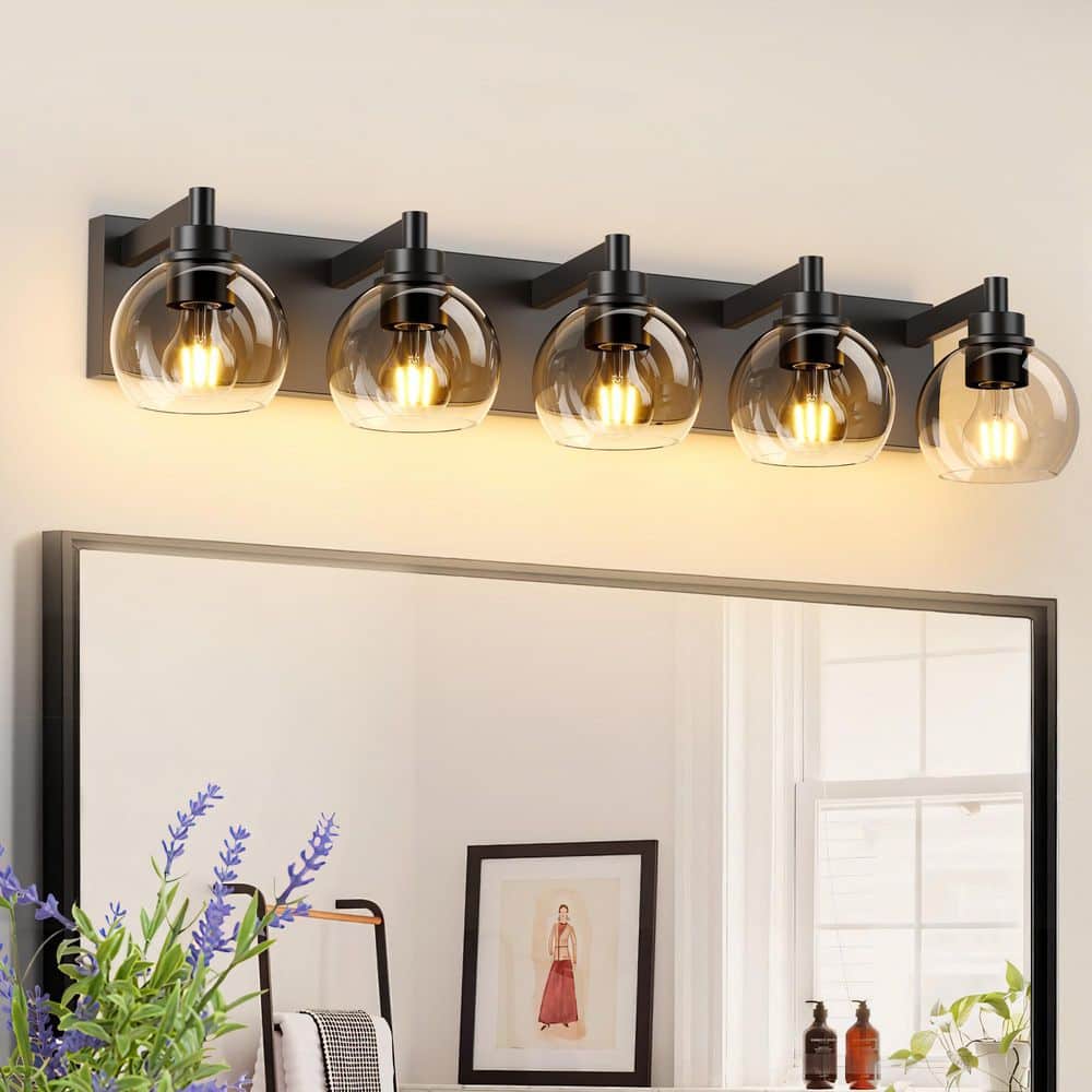 34 in. 5-Light Modern black Vanity Light Fixture Bathroom Over Mirror Wall Lights with Iron Acrylic Minimalist Design price history on PriceWatchPro