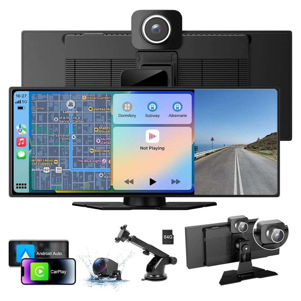 10.26 Wireless CarPlay Screen Android Auto Smart Screen with 4K Dash Cam Bluetooth 5.2 FM Radio 64GB TF Card Black price history on PriceWatchPro