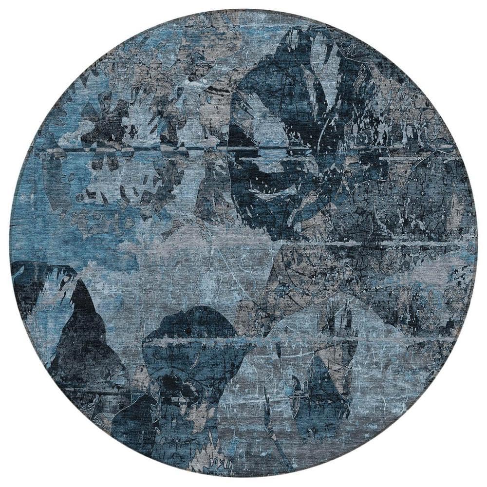 Blue and Dark Blue 8 ft. Round Woven Floral Round Indoor/Outdoor Area Rug price history on PriceWatchPro