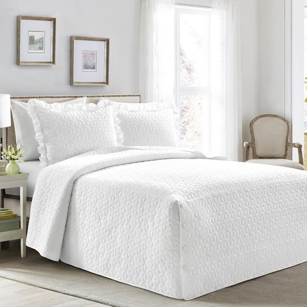 CHIC RUFFLES WHITE ** King ** COMFORTER SET COUNTRY COTTAGE RUFFLED BEDDING 