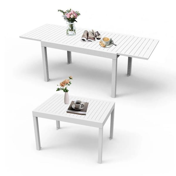 ITOPFOX Ivory White Aluminum Extendable Outdoor Dining Table for 4-6 Person with E-Coating, Weather Resistant and Anti-Slip Feet