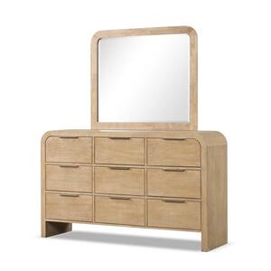 Falkner Modern Natural Wood 9 Drawer 63 in. Wide Dresser With Mirror