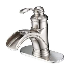 Waterfall Single Hole Single-Handle Low-Arc Bathroom Faucet With Supply Line in Brushed Nickel