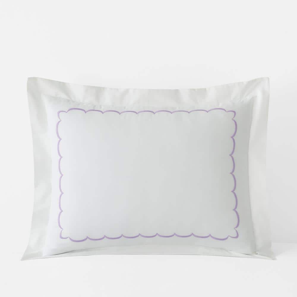 Legends Hotel Embroidered Scallop Lavender Geometric Cotton Percale King Sham