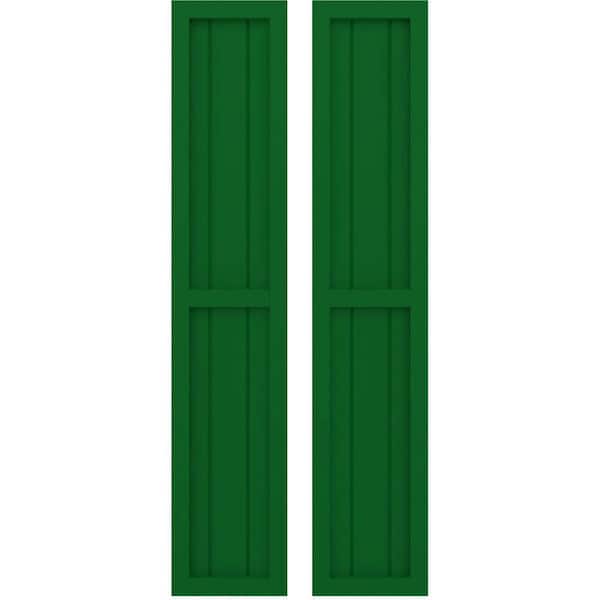 Ekena Millwork 10-1/2 in. W x 40 in. H Americraft 3 Board Real Wood Two Equal Panel Framed Board and Batten Shutters Viridian Green