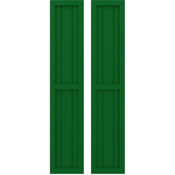 Ekena Millwork 10-1/2 in. W x 44 in. H Americraft 3-Board Real Wood 2 Equal Panel Framed Board and Batten Shutters in Viridian Green