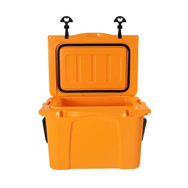 25QT Orange Insulated Hard Cooler, 5-Day Ice Retention for Camping