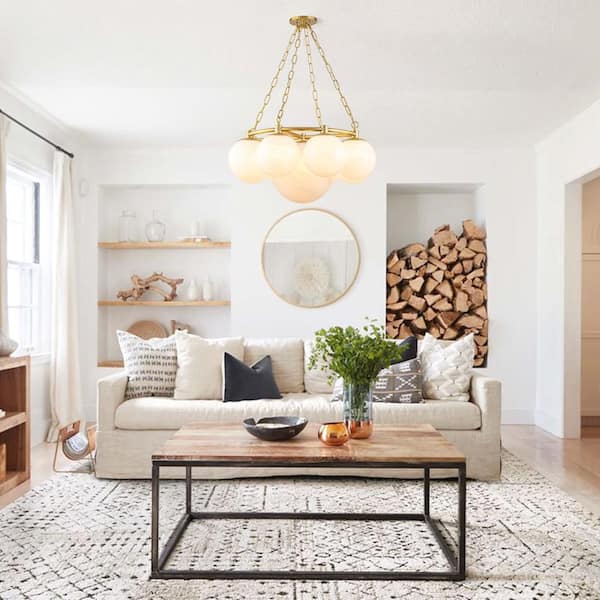 9-Light Brass Modern Bubble Cluster Chandelier for Living Room with Cloud Glass Shade and No Bulbs Included
