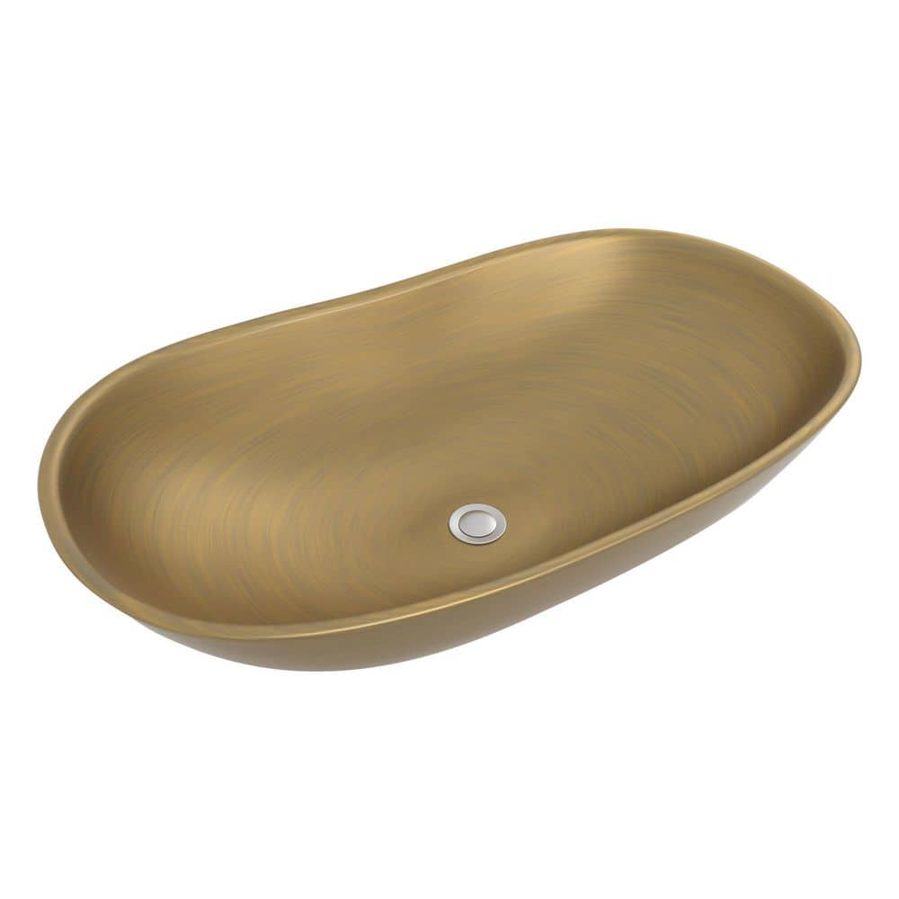 24 in. x 14 in. Gold Ceramic Oval Bathroom Sink Above Counter Porcelain Ves