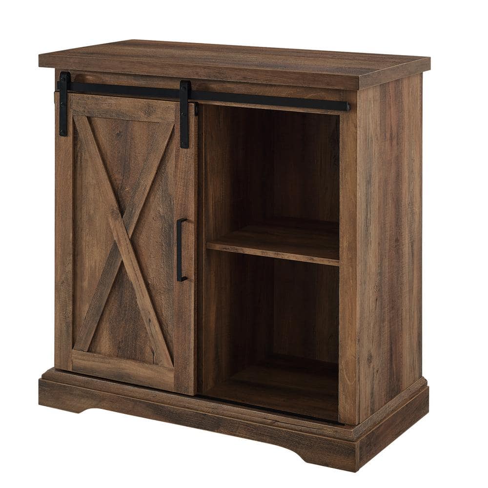 Rustic Oak Sliding Barn Door Accent Cabinet