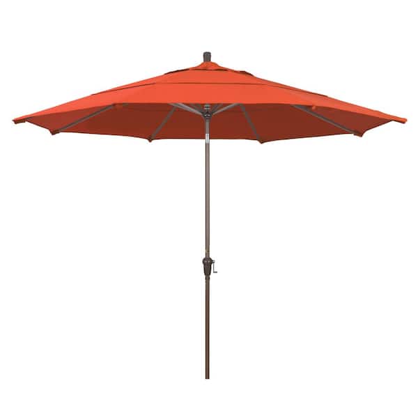 California Umbrella 11 ft. Champagne Aluminum Market Auto Tilt Patio Umbrella in Sunset Olefin