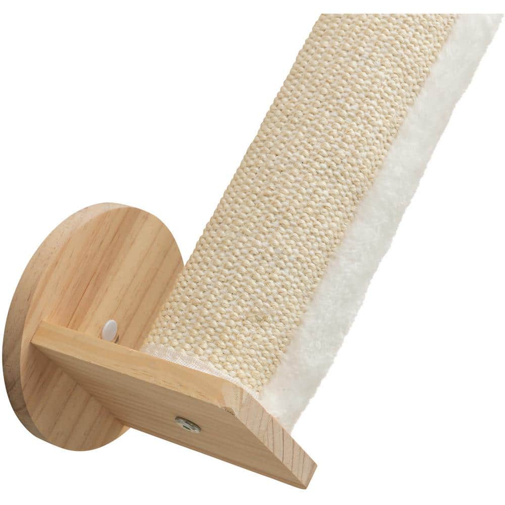 Natural and White Wall Mount Sisal Cat Scratching Post System