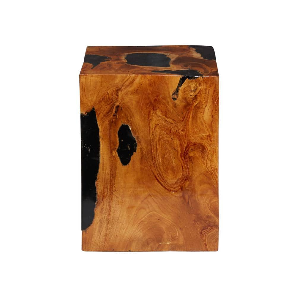 Black Teak Wood Accent Table with Resin Inlay