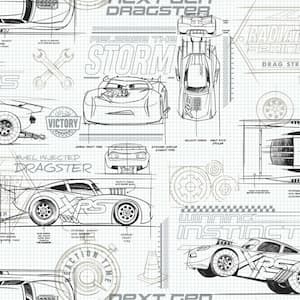 Disney and Pixar Cars Gray Schematic Peel and Stick Wallpaper (Covers 28.18 sq. ft.)