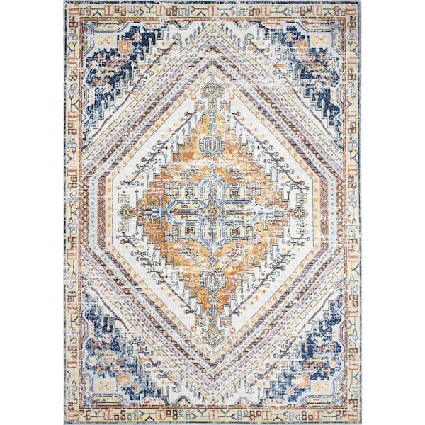 BASHIAN Sorrento Ivory/Navy 8 ft. x 10 ft. (7'6" x 9'6") Geometric Transitional Area Rug