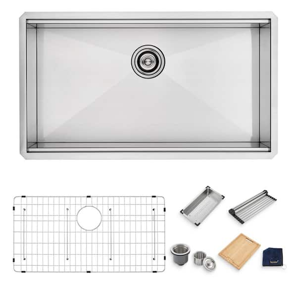 33 in. Undermount Single Bowl 16-Gauge Stainless Steel Workstation Kitchen Sink with Accessories